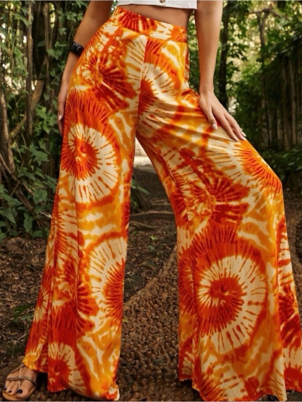 Tie-Dye Wide Leg Pants - Orange/Yellow